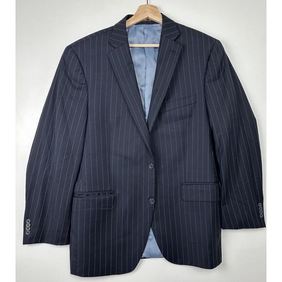 PETER MILLAR Navy Blue Striped 100% Wool Mens Blazer Sport Coat Jacket - 42‎ R - Picture 1 of 9